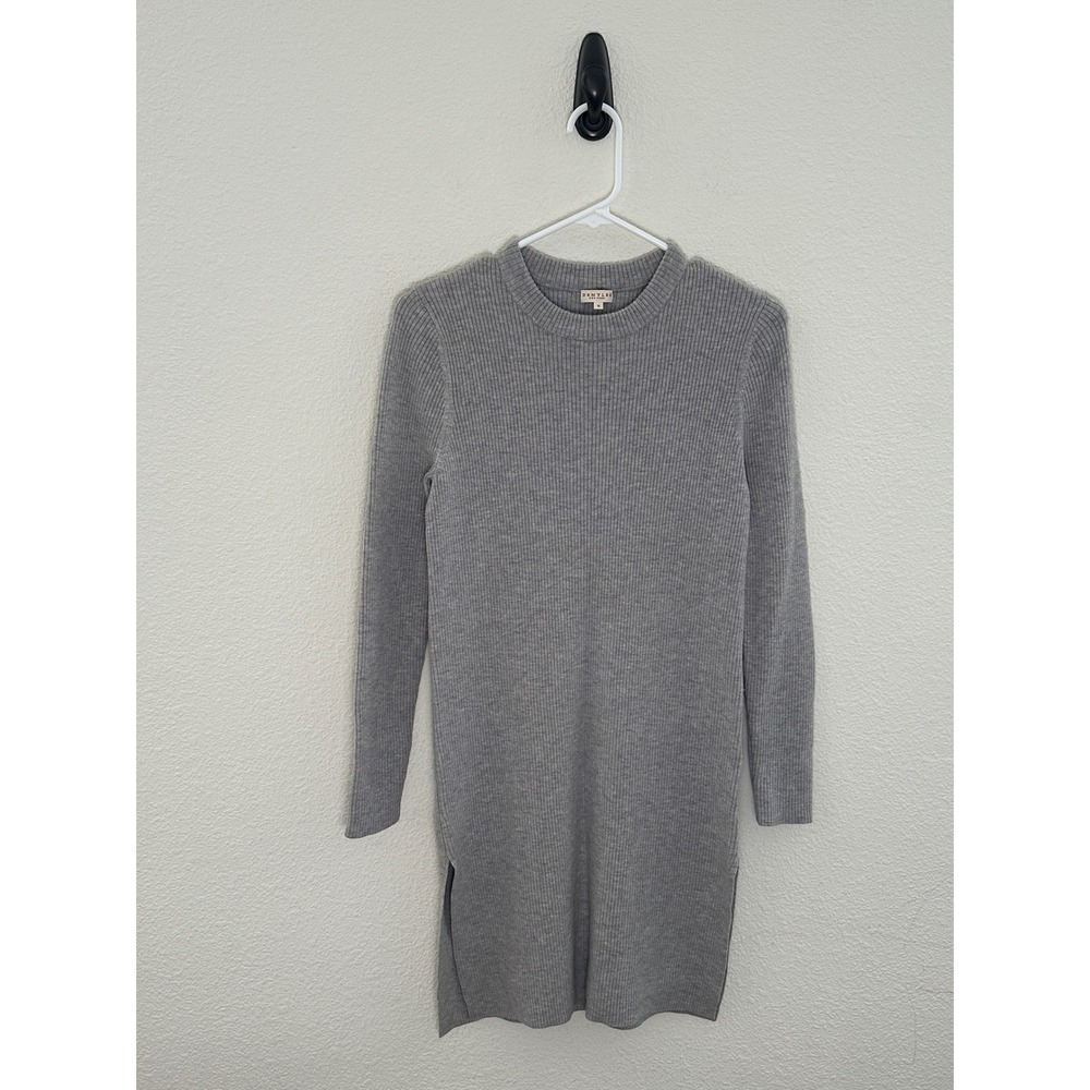 Demylee New‎ York Grey Wool Sweater Dress Ribbed Knit Slit Crewneck Size M